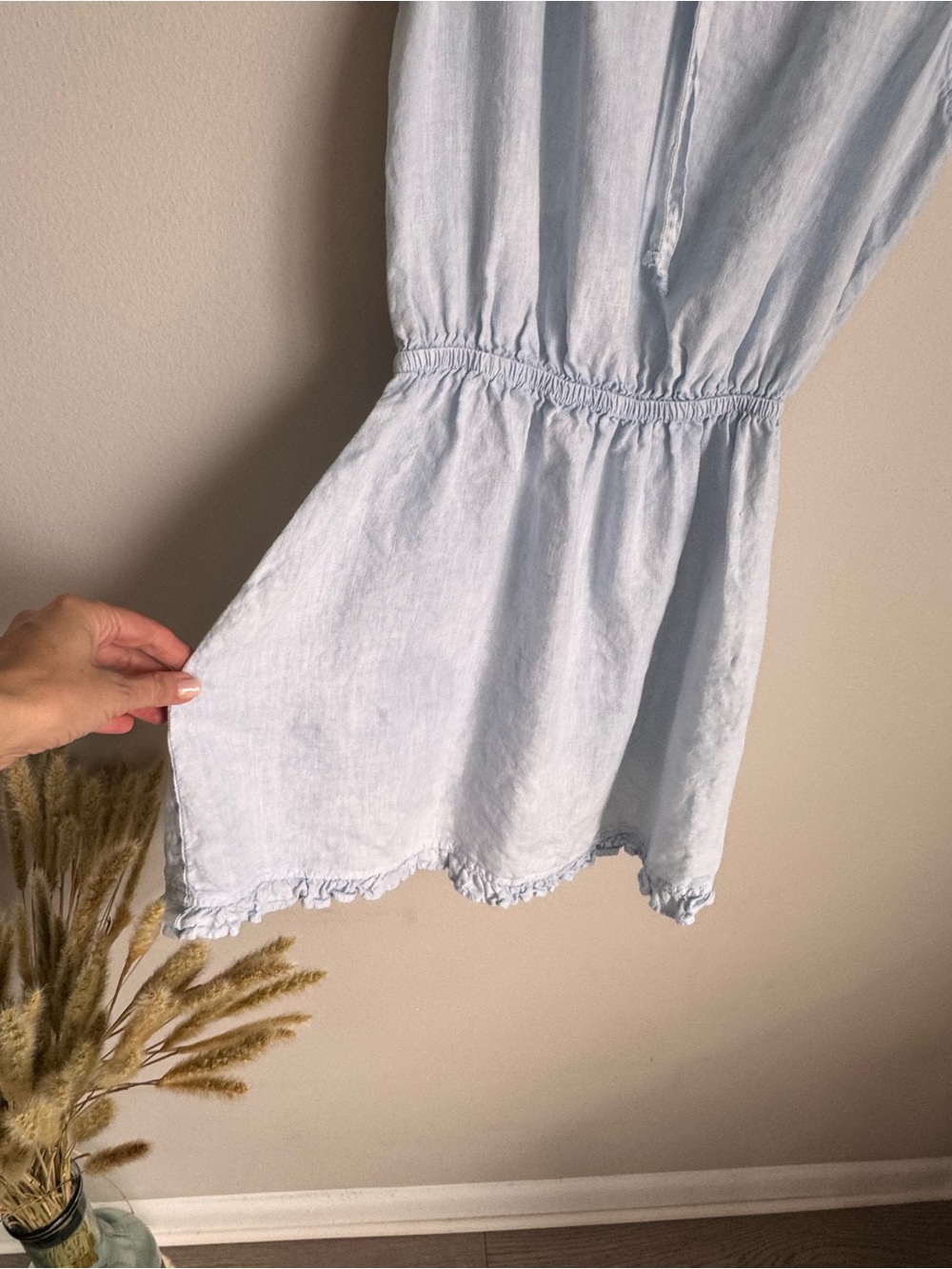 Bella Dahl 100% Linen Ruffle Hem Mini Dress Light Blue Size S - Picture 9 of 12